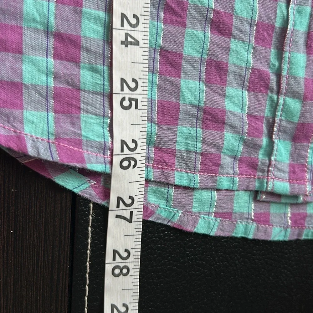 Anthropologie Pilcro Deb Gingham Button down Shirt Pink Blue Cotton Sz XS